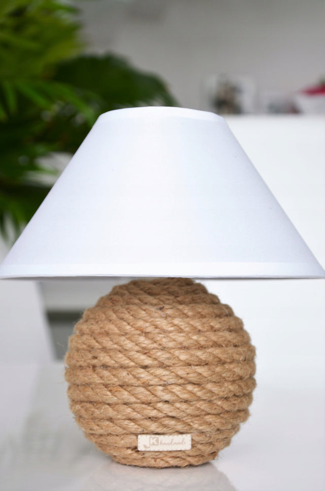 Mini Lampka stołowa Boho naturalny sznurek juta etno Lampa skandynawska oświetlenie nocne do sypialni E14 40 w klosz 20 cm