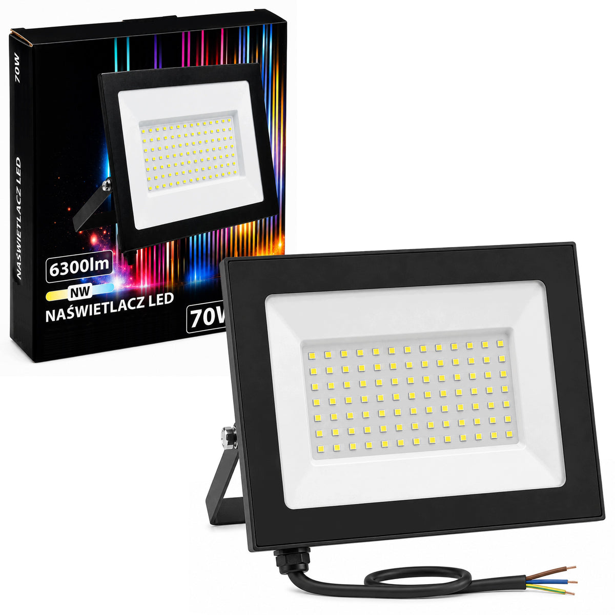 Halogen Reflektor 70W 6300lm Lampa Robocza Naświetlacz Wodoodporny 4000k oprawa LED IP65, neutralna biel do warsztatu i