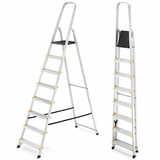 Drabina aluminiowa domowa jednostronna profesjonalna higher 8 stopni 150kg schodkowa do malowania i remontu wysokość robocza 3,62 m