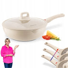 PATELNIA WOK Głęboka Indukcja GAZ POKRYWKA Konighoffer Creamy Marble 30 cm nieprzywierająca, do kuchenek ceramicznych i