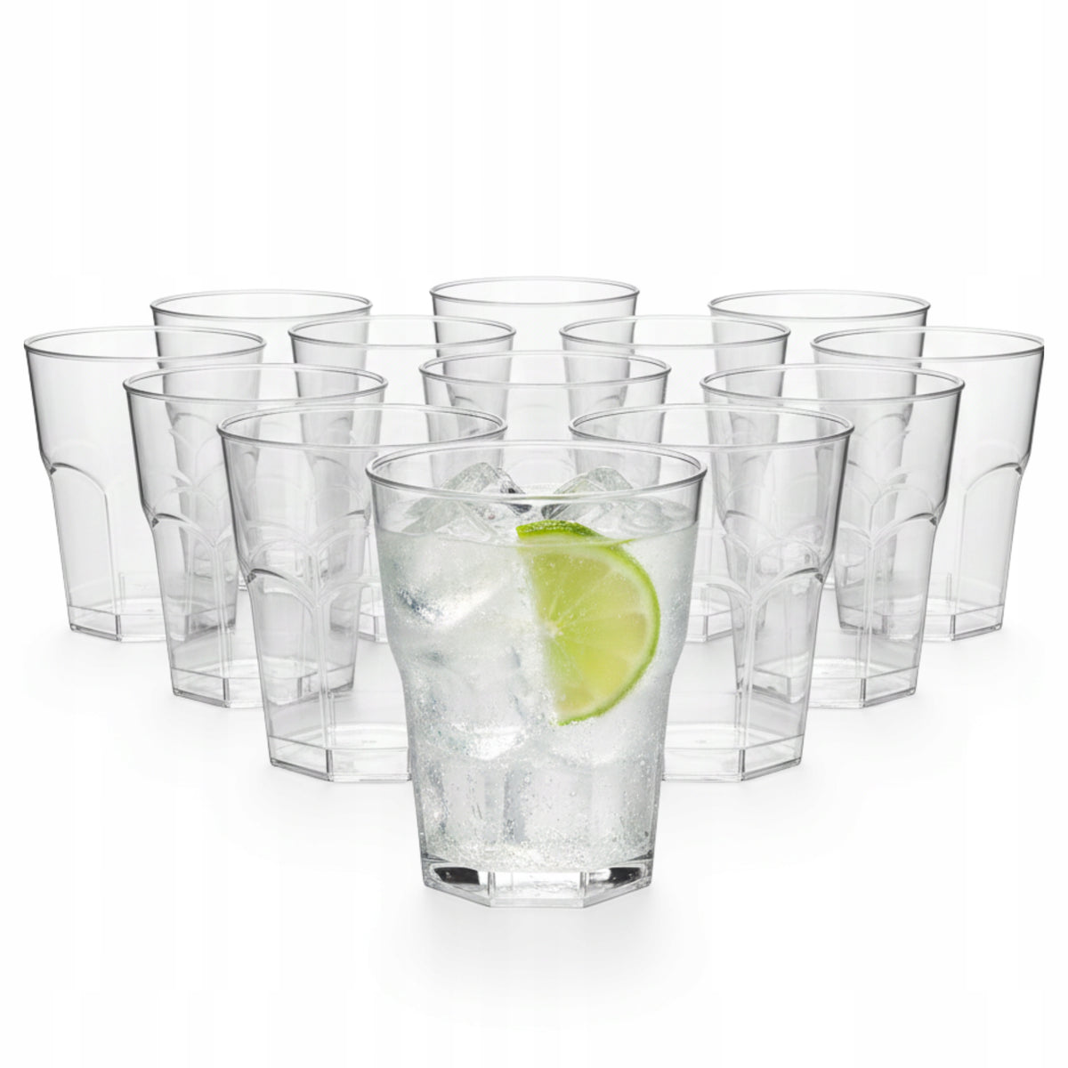 KUBEK PUCHARKI KUBKI plastikowe 350ml drink twarde SZTYWNE OCTAGON 20 sztuk naczynia jednorazowe do koktajli i deserów
