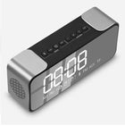 Nowoczesny radiobudzik bluetooth głośnik LED stylowy biurkowy alarm FM zegar cyfrowy do sypialni na szafkę nocną czarny