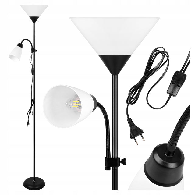 Lampa Stojąca Podłogowa LED 176cm Do Czytania E27 E14 regulowana czarna oświetlenie wnętrza, zasilanie sieciowe, żarówka maks. 60 w