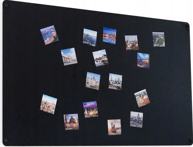 Tablica na magnesy z podróży czarna 80x50 cm metalowa powierzchnia do mocowania notatek