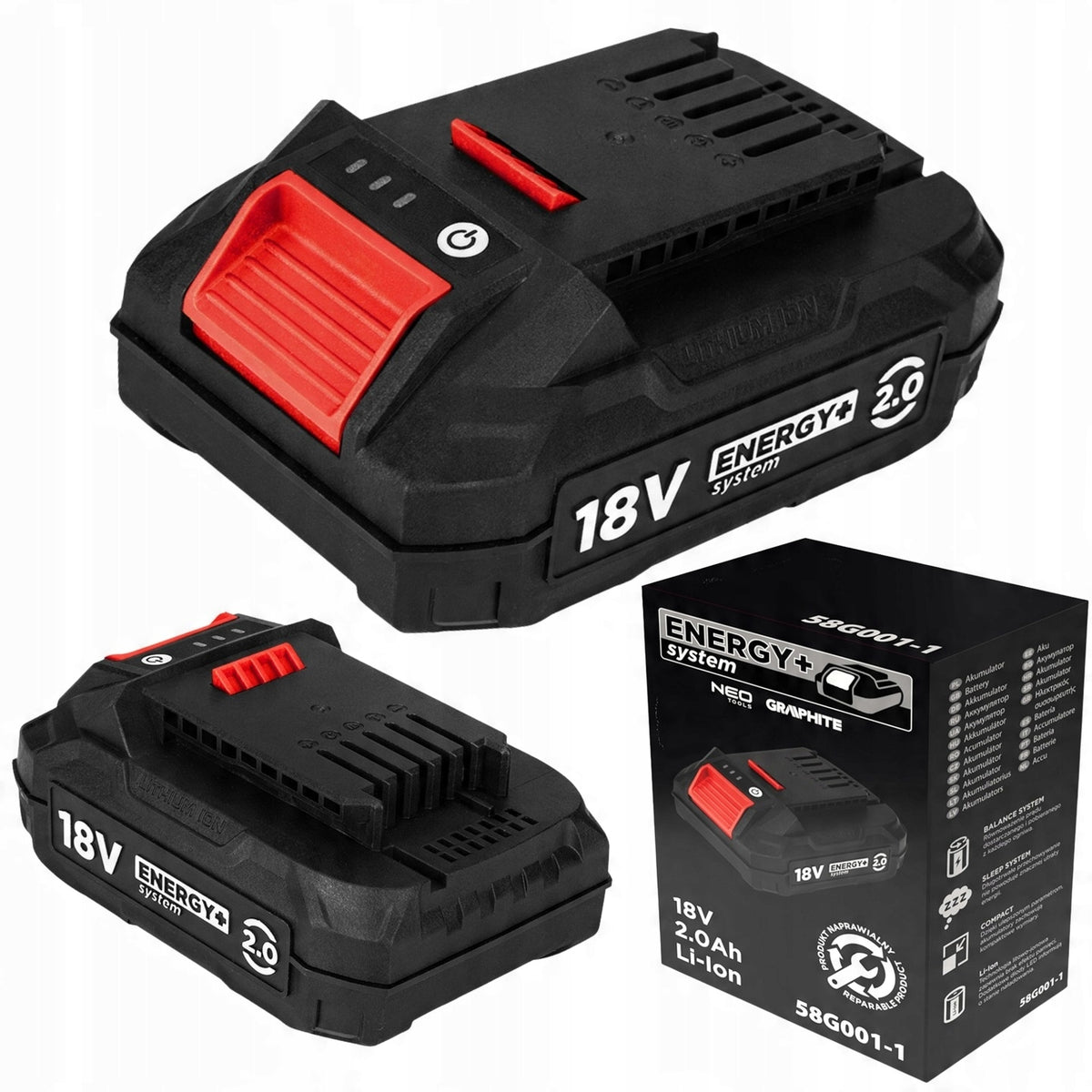 Akumulator Energy+ 18V Li-Ion 2Ah GRAPHITE 58G001 bateria do elektronarzędzi, zasilanie narzędzi akumulatorowych
