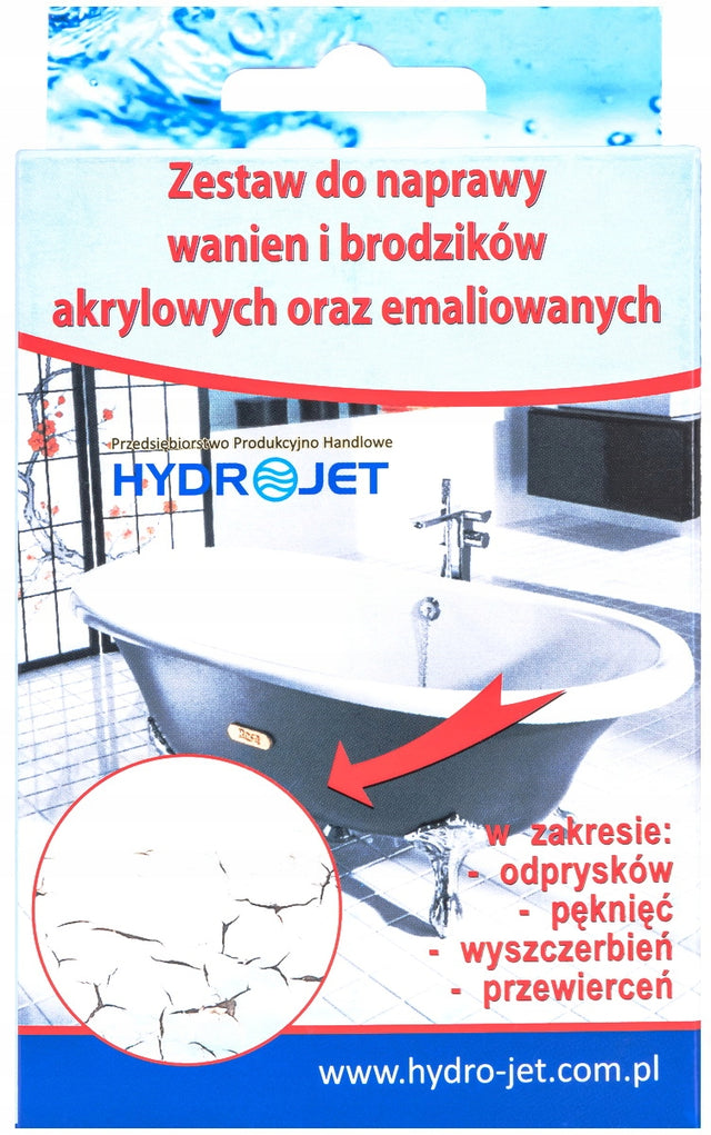Zestaw do naprawy wanien i brodzików - Hydrojet - akryl papier pasta utwar. renowacja powierzchni, uzupełnianie ubytków i pęknięć