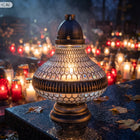 Znicz Lampion UFO Witrażowy na Grób Duży z Wkładem 33cm Liora parafinowy, dekoracja nagrobna, cmentarna, wysokość 35 cm