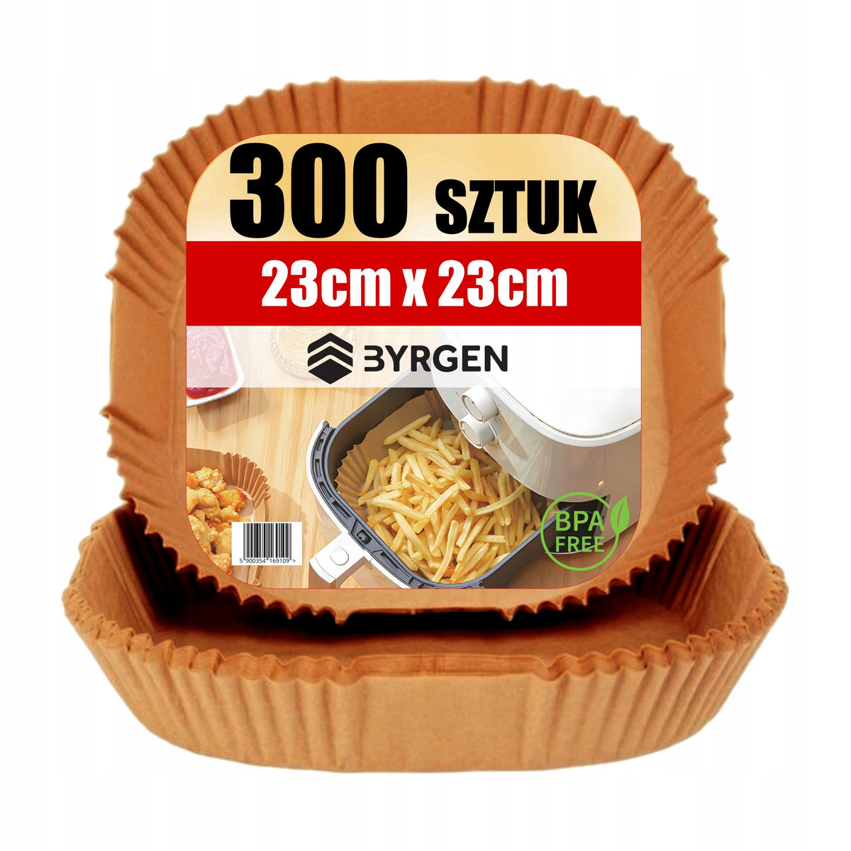300x Wkład Air Fryer Tacki Papierowe do frytkownicy beztłuszczowej 23x23 cm papier do pieczenia brązowy 100 szt.