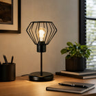 LAMPKA NOCNA LAMPA STOŁOWA LOFT CZARNA E27 DRUT DRUCIANA DIAMENT oświetlenie do sypialni, industrialna, ażurowy klosz