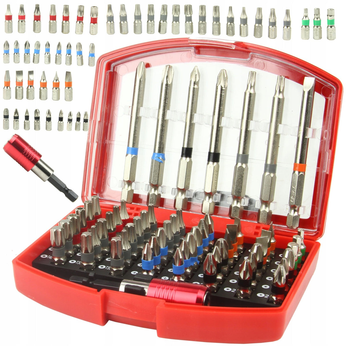 ZESTAW KOŃCÓWKI DO WKRĘTARKI BITY IMBUS TORX 56 EL nasadki wkrętakowe HEX Philips płaskie Pozidriv 1/4 cala 25 mm 75 mm