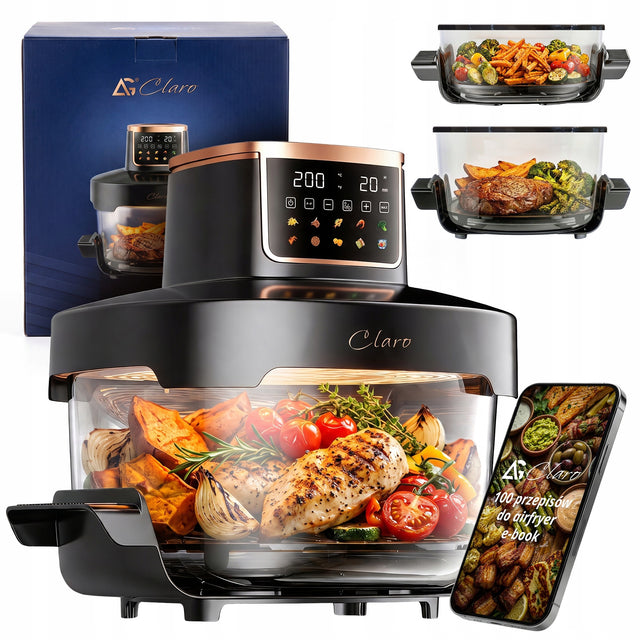 Frytkownica beztłuszczowa 1800W Air Fryer 12 programów 2 szklane misy 6L+4L czarny