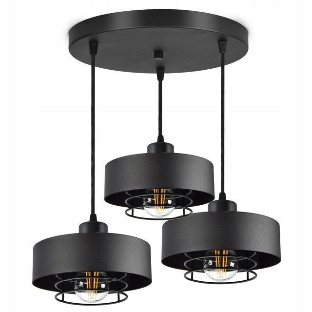 Lampa wisząca sufitowa żyrandol Czarna loft edison oprawa industrialna metalowa 3-punktowa do salonu lub kuchni, 3xE27 do 60 w