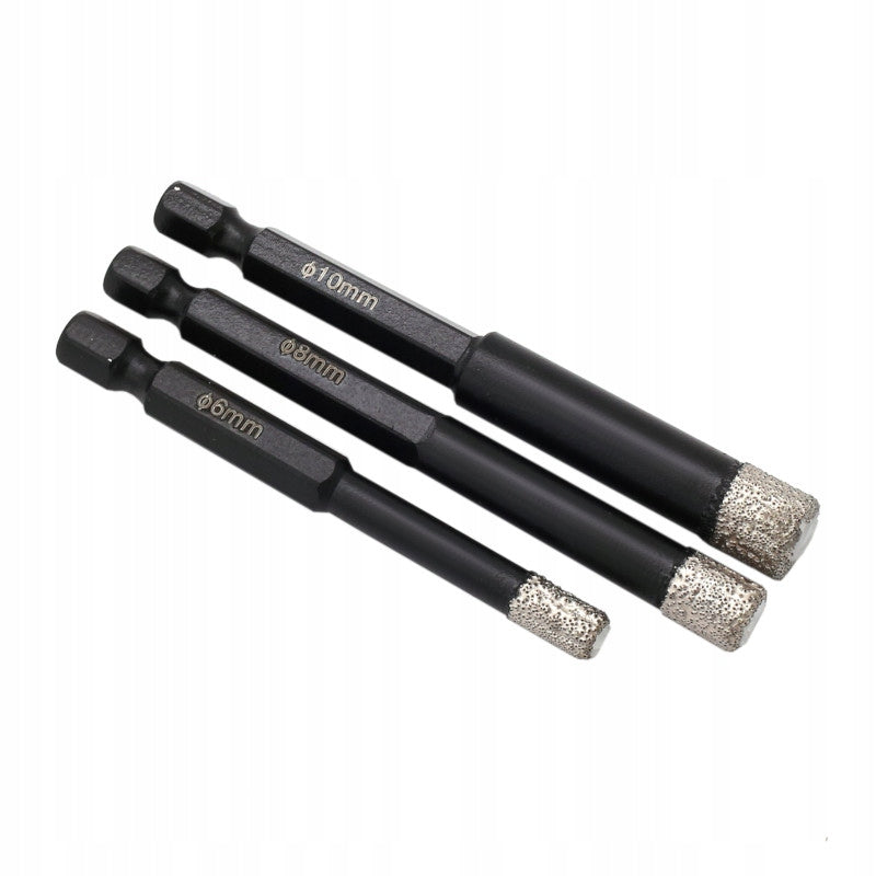 Wiertła diamentowe do gresu zestaw 3 SZT 6 8 10 mm uchwyt HEX BIT