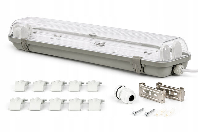 Oprawa Hermetyczna LED 2x120cm IP65 T8 Lampa Warsztatowa z Blachą Garażowa do świetlówek G13, bez źródła światła, długość 126 cm
