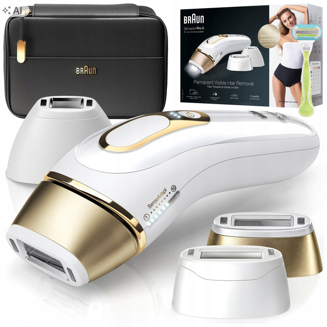Depilator laserowy IPL do twarzy NÓG bikini braun Silk-expert 5 PRO + etui złoty