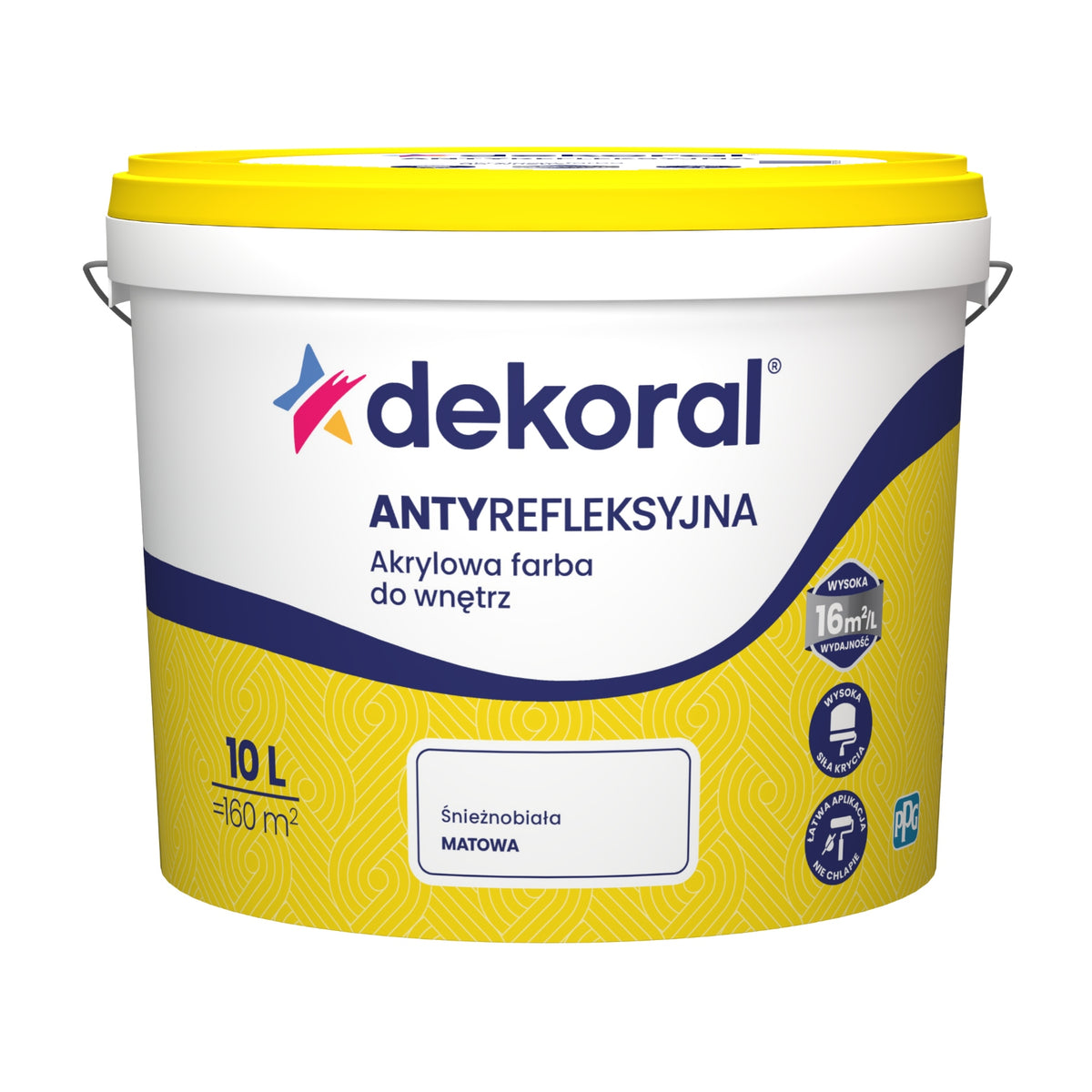 Dekoral Antyrefleksyjna Farba biała akrylowa matowa do ścian i sufitów 10l emulsja malarska, wydajność do 160 m²