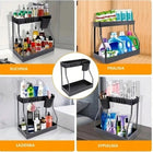 Półka pod Zlew Organizer 2 Poziomy Wysuwana Szafkę Kuchenna Łazienkowa koszyk na detergenty, plastikowy czarny, na