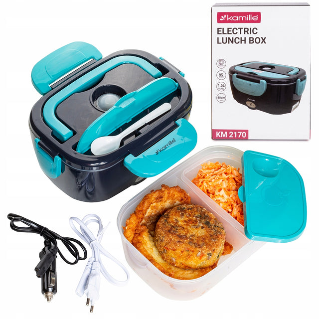 Elektryczny lunch BOX termos obiadowy śniadanówka samochodowa kamille 1,5 L pojemnik na jedzenie 1500 ml niebieski