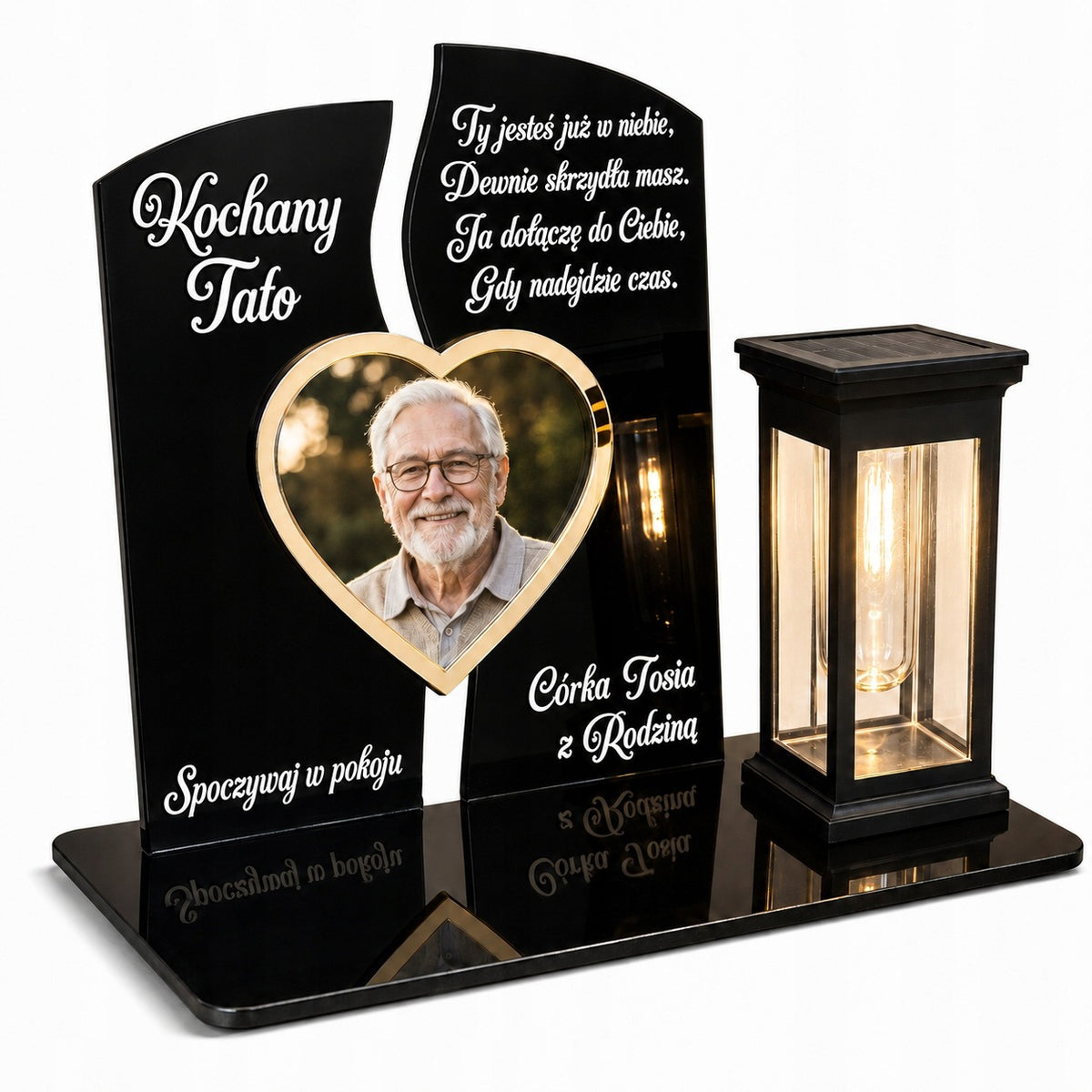 Znicz solarny ze Zdjęciem LED personalizowany dla Mamy Taty Babci dziadka lampion nagrobny na cmentarz, pamiątka