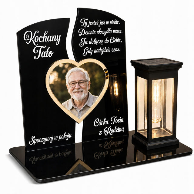 Znicz solarny ze Zdjęciem LED personalizowany dla Mamy Taty Babci dziadka lampion nagrobny na cmentarz, pamiątka, wysokość 21 cm