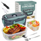 Elektryczny lunch box termos obiadowy samochodowy podgrzewany 1.5l śniadaniówka, pojemnik na jedzenie do pracy, zielony