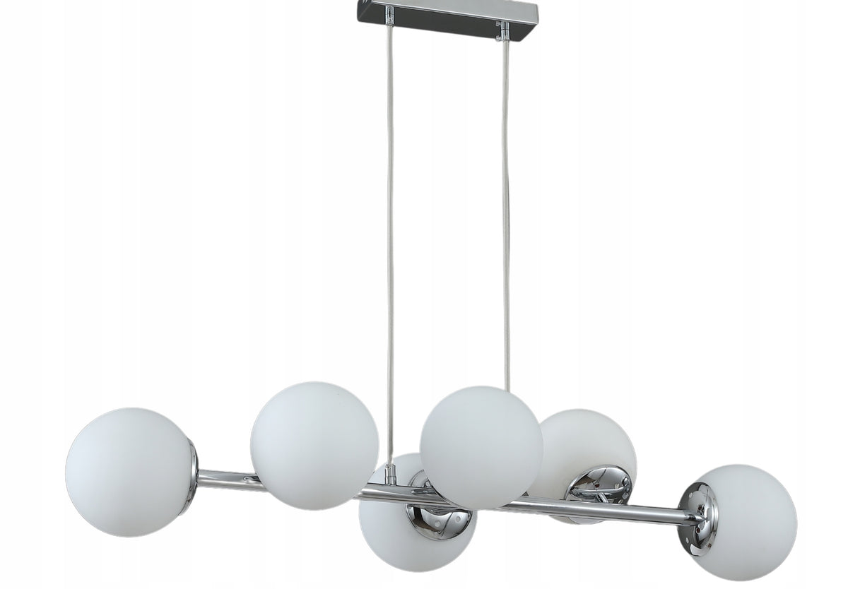 Lampa wisząca sufitowa żyrandol kule chrom nowoczesna Led mleczna szklane klosze, 6 punktów światła, gwint E27, do