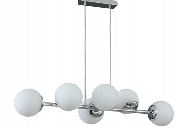 Lampa wisząca sufitowa żyrandol kule chrom nowoczesna Led mleczna szklane klosze, 6 punktów światła, gwint E27, do salonu i sypialni