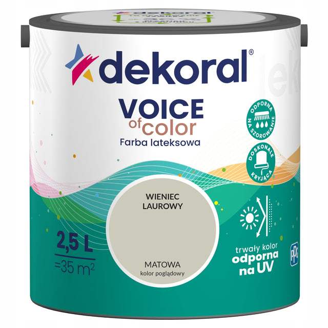 Dekoral Farba do ścian i sufitów Voice of Color wieniec laurowy 2,5l lateksowa, matowa, beżowa do malowania wnętrz
