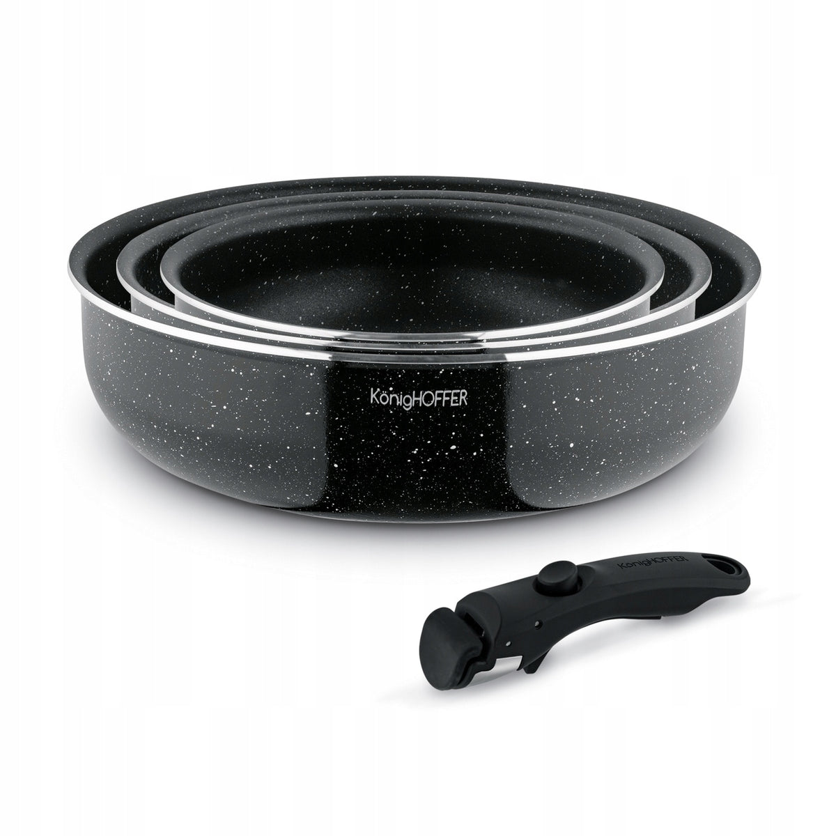 Zestaw 3x patelnia głęboka indukcja Gaz Konighoffer Spinel Black 20/24/28cm do smażenia, na kuchnię ceramiczną i