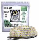 Taśma LED SMD 2835 600 5m ip20 biała zimna pasek świetlny do mebli, wnęk i kuchni, oświetlenie dekoracyjne 12 V 48 w