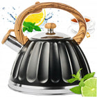 Czajnik stalowy na GAZ 3l czarny z gwizdkiem drewniana rączka indukcja do parzenia herbaty, tradycyjny, kuchenny
