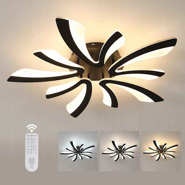 Lampa Sufitowa Czarna LED Żyrandol z Pilotem Nowoczesna do Salonu 48W oprawa wisząca, 5 punktów świetlnych, metalowa, średnica 70 cm, neutralna barwa