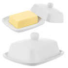 Maselnica maselniczka 16,5 cm z pokrywą na masło pojemnik biała klasyczna porcelanowa prostokątna, można myć w zmywarce