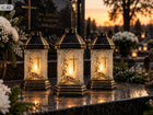 ZNICZ DUŻY SZKLANY 3x ZŁOTY 29cm NA GRÓB GROBY CMENTARZ LAMPION KAPLICZKA latarenka dekoracyjna na Wszystkich Świętych