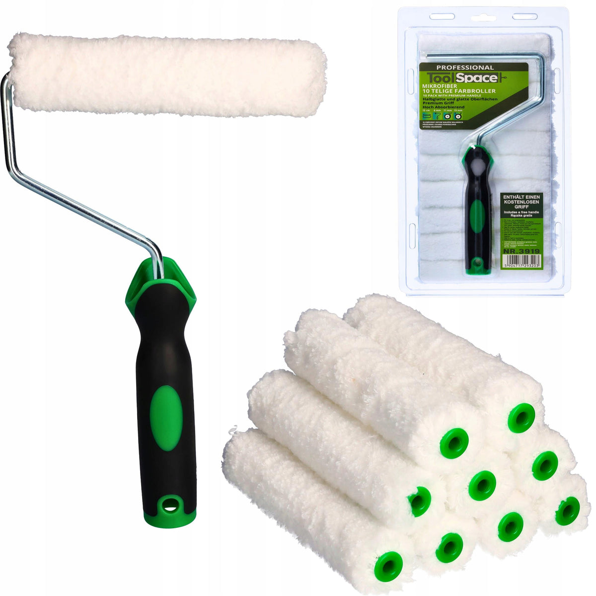Zestaw wałków malarskich mikrofibra 15cm 10szt + rączka wałek malarski do farb akrylowych, emulsyjnych, gruntów i