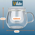 Kubek z zaparzaczem pokrywką zaparzacz szklany do herbaty ziół 400 ml naczynie do naparów, bezbarwne, można myć w