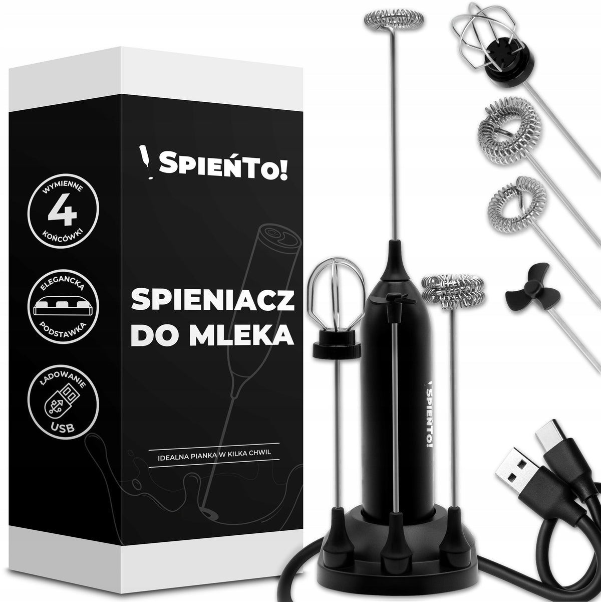 Spieniacz do Mleka Kawy Mini Mikser Elektryczny Ręczny Ubijak do Jajek czarny, przewodowy, 8 w, trzepaczka, cappuccino