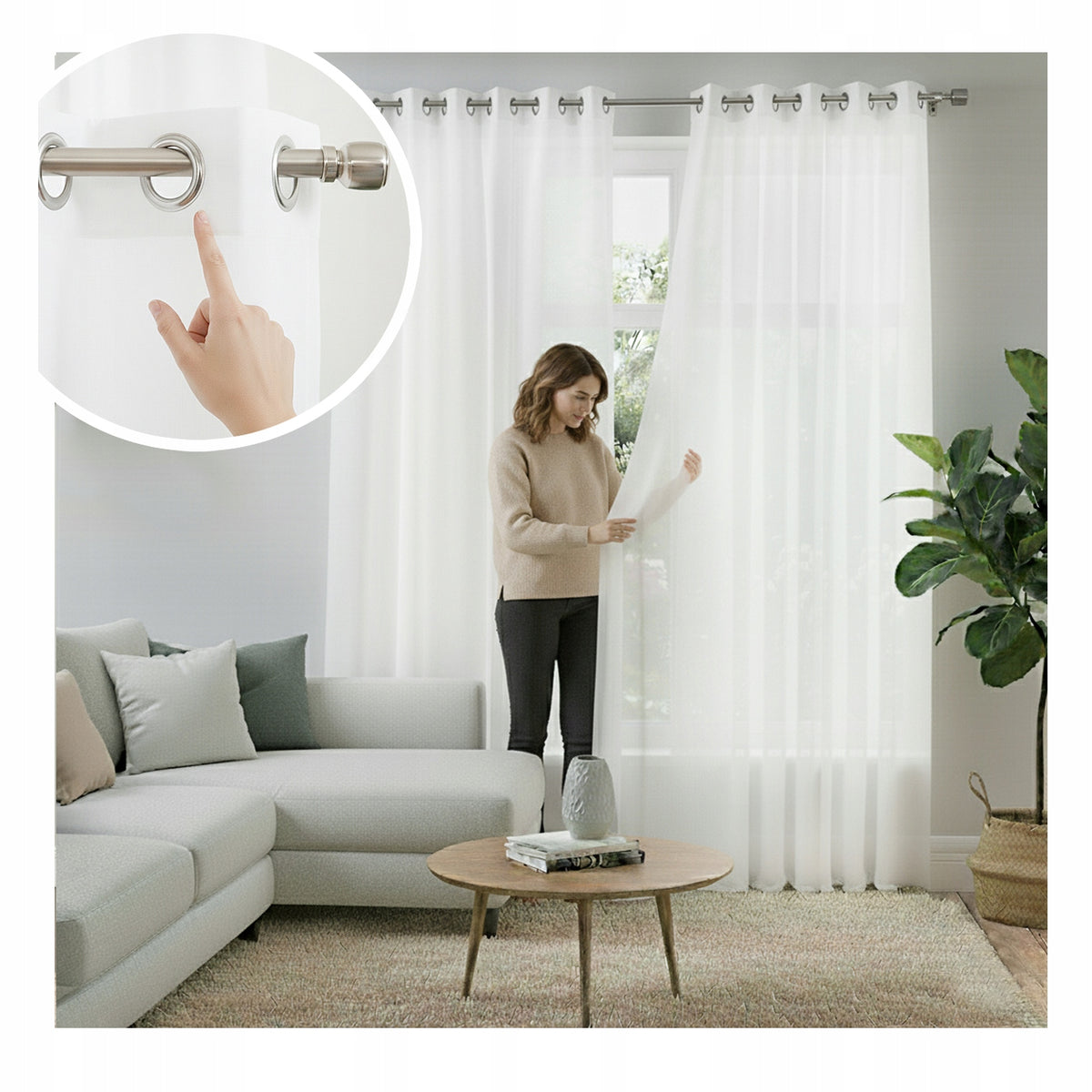 Firana Woal Biała Przelotki Klasyczna Salon Sypialnia Okno Balkon 145x220 firanka gotowa do pokoju, lekka dekoracja na