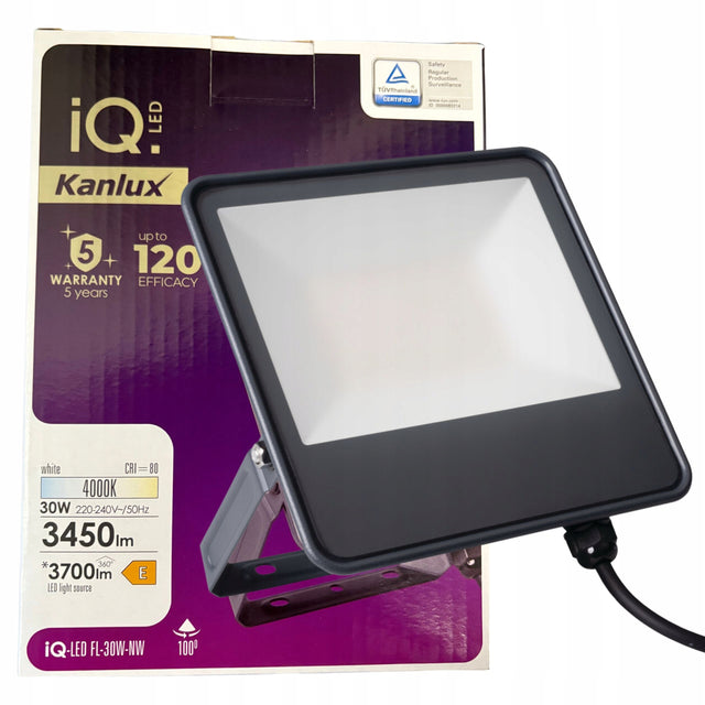 Kanlux naświetlacz led reflektor iq-led FL-30W-NW 30W 3450LM 4000K ip65 lampa zewnętrzna do ogrodu, oświetlenie posesji, światło neutralne