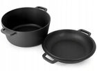 Garnek Żeliwny z Pokrywą 24cm Patelnia Garnek Brytfanka 3,5 L indukcja GAZ naczynie do duszenia i smażenia, zestaw 2w1