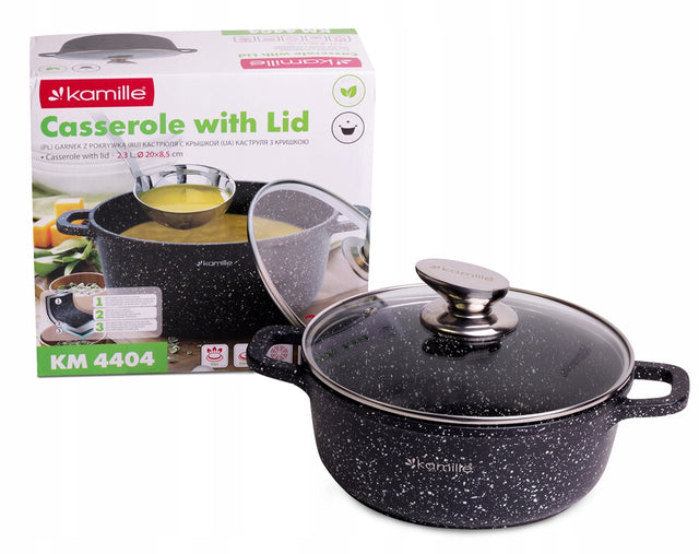 Garnek 2,3 L tradycyjny aluminiowy marmurowy pokrywka indukcja kamille rondel 20 cm do zmywarki, kuchenki gazowej, elektrycznej, ceramicznej i