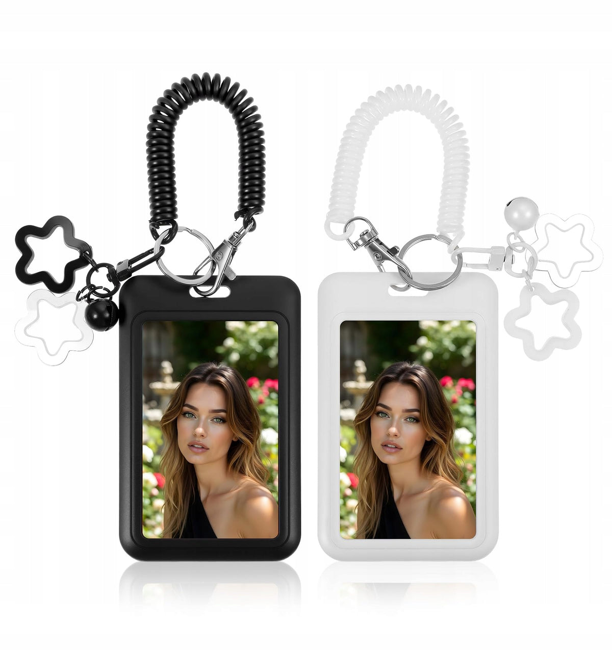 2x Star Bells Photocard Holder Keychain with Spring, PVC Photo Card Hold zawieszka na kartę kolekcjonerską, gadżet dla