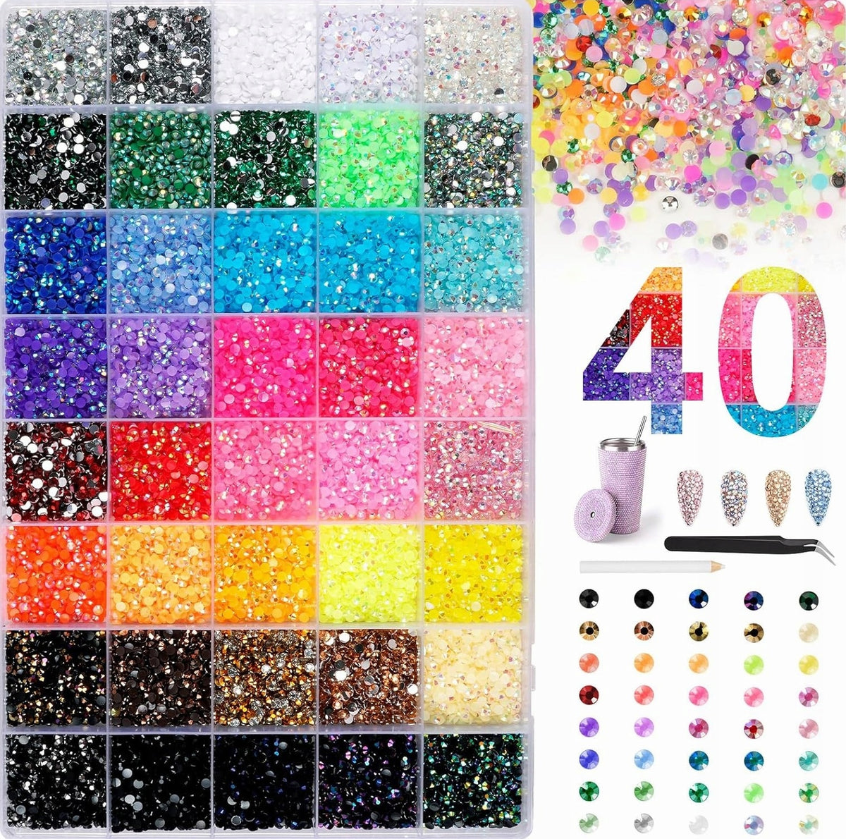 Cyrkonii zestaw 30000 sztuk kryształków żelowych do paznokci MIX kolorów kamienie ozdobne, dekoracje manicure, nail art