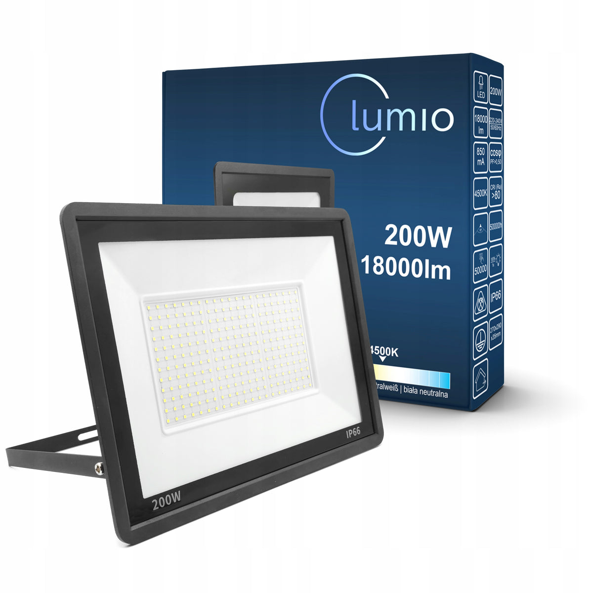 Naświetlacz LED 200W Halogen Zewnętrzny IP65 Neutralny 4500K Mocny 18000lm reflektor do garażu, warsztatu i podjazdu