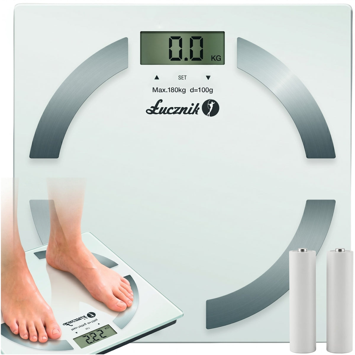 Waga Łazienkowa Elektroniczna Analityczna Łucznik 180kg BMI Biała + baterie biały