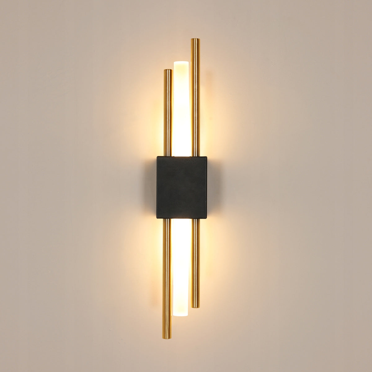 LAMPA ŚCIENNA CZARNA KINKIET LED ZŁOTY LOFT NOWOCZESNA DO SALONU 10W 3000K oprawa metalowa dwupunktowa, wysokość 40 cm