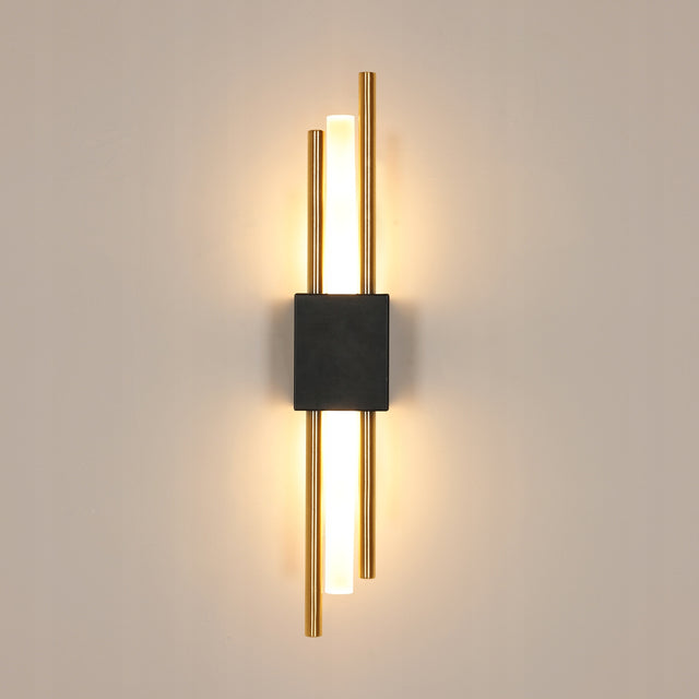 Lampa ścienna czarna kinkiet LED złoty loft nowoczesna do salonu 10W 3000K oprawa metalowa dwupunktowa, wysokość 40 cm