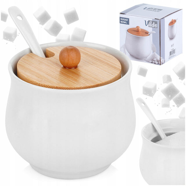 Cukierniczka CERAMICZNA pojemnik kuchenny do przechowywania cukru na cukier biała 250 ml, naczynie na słodzik, można myć w zmywarce