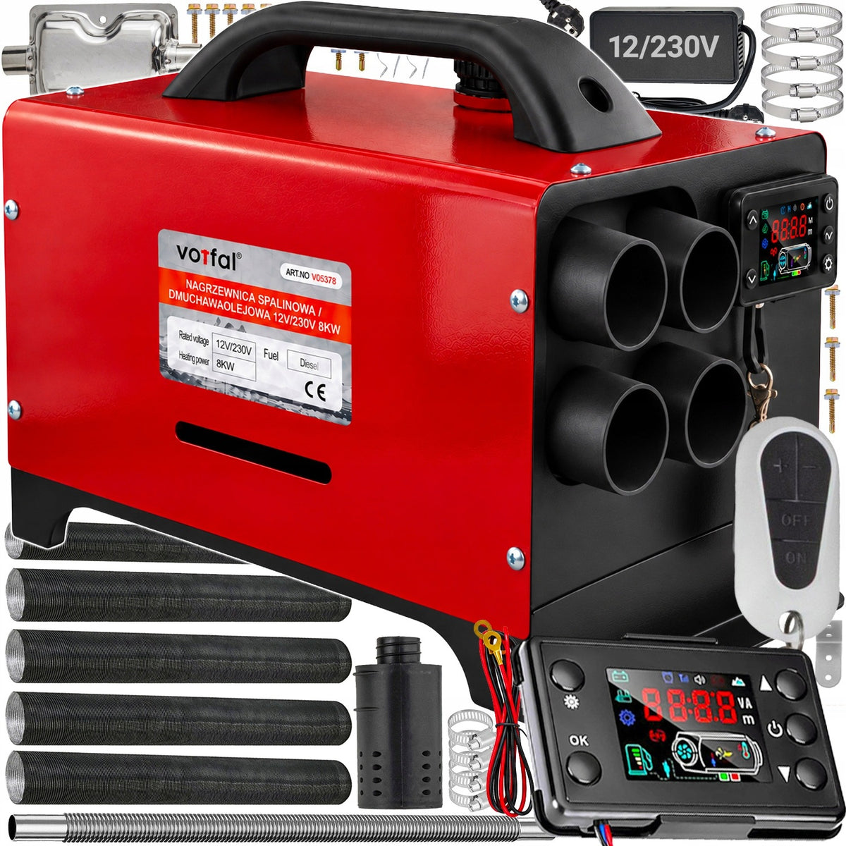 NAGRZEWNICA SPALINOWA OLEJOWA OGRZEWANIE POSTOJOWE WEBASTO 8KW LCD 12V 230V grzewcza