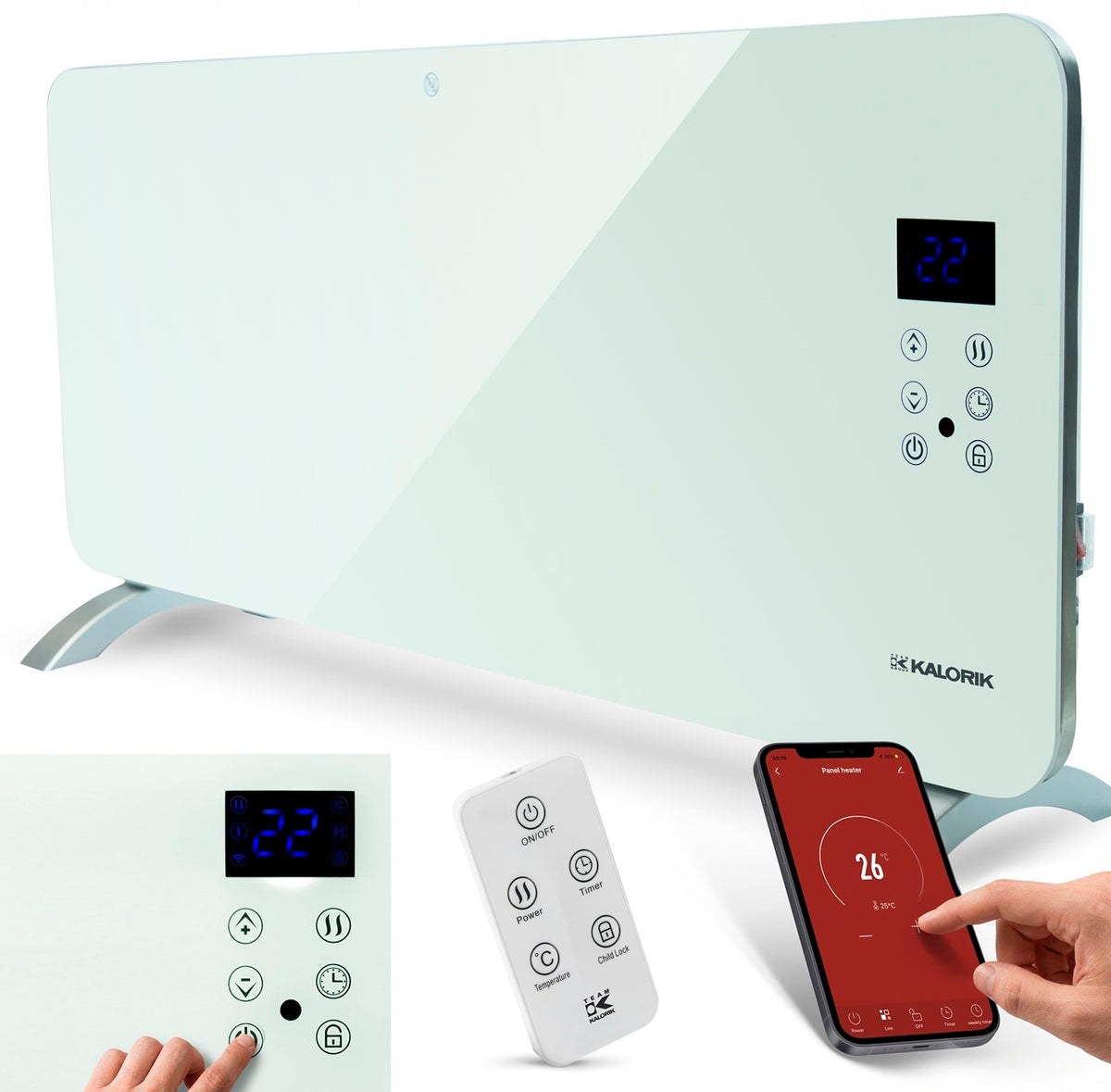 GRZEJNIK PREMIUM 2000W Elektryczny Konwektorowy Szklany PANEL WIFI PILOT 920 mm 430 mm grzewcza biały